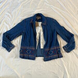 NWT Vtg Y2K 2000s Floral Embroidered Denim Shirt Jacket Wmns M Cottagecore